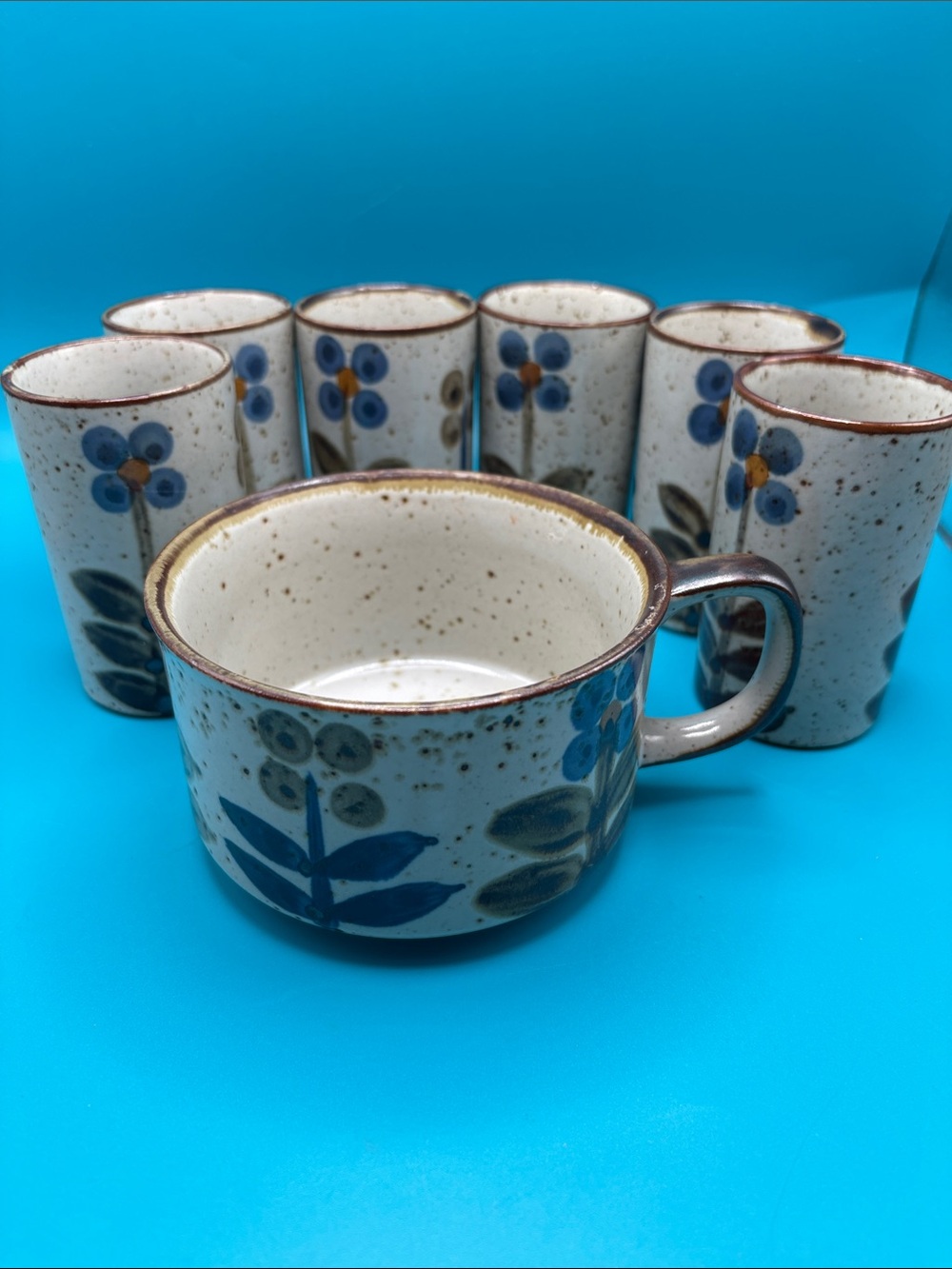 Otagiri stoneware 7 piece set 1 soup mug and 6 glasses